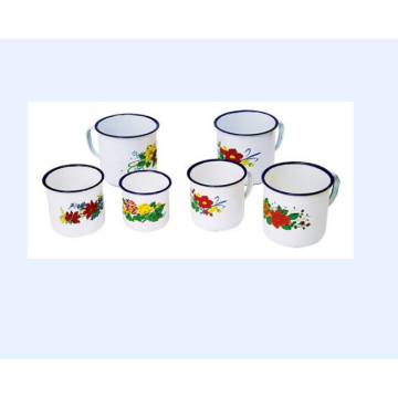 Flower Decorate Enamel Water Mug